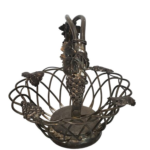 Godinger Silver Art Co Ltd. Wire Basket With Handle Grapevine Grape Leaves 7.5" - Picture 4 of 10